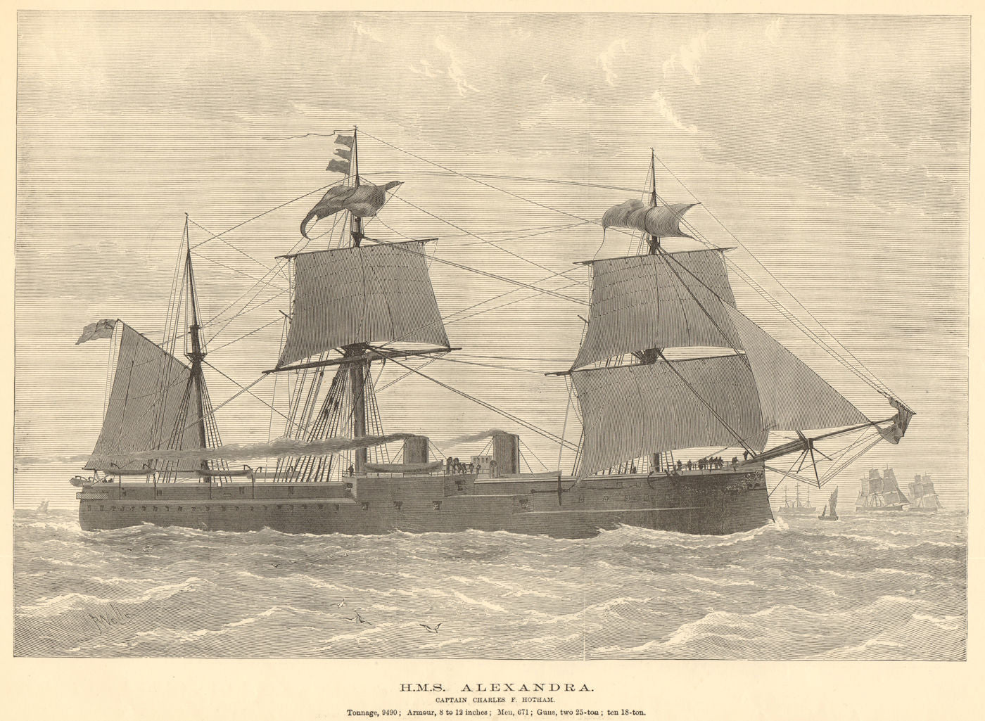 HMS Alexandra. Captain Charles F. Hotham. Royal Navy. Ships 1882 old print